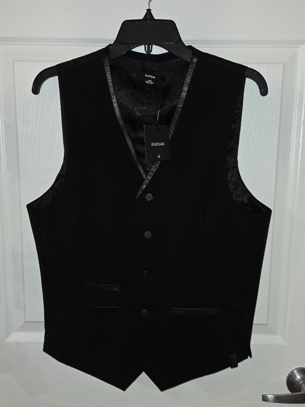 RUDSAK Leather Trimmed Tailored Single-Breasted Waistcoat - Black/Paisley